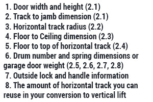 You'll also want to consider the wind of the spring if you have only one, and conversion from one to two springs if that becomes necessary. In these instructions, we installed a pad in the center and replaced a single spring with two springs. You will need to check the area where the springs and tracks will be mounted for studs or pads for mounting the spring anchor bracket, as well as the track angle that supports the track extension. Often additional framing will be necessary. In addition, we usually recommend converting to two springs for vertical lift, but depending on the width and weight of the door, that may not be possible. If you are converting to two springs, or if you already have two springs, we recommend reviewing our instructions for replacing garage door springs. Pay particular attention to the wind of the springs. The winding cone with red paint on it is normally installed on the left side of the center support bracket, and the spring with black paint on the winding cone is installed on the right side of the bracket. (Step 10)